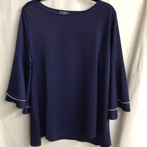 Threaded Pear Kayleigh Print Contrast Trim Long Sleeve PLUS Top